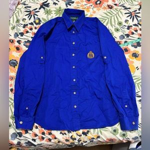 Lauren Ralph Lauren Women's Long Sleeve Button Up Dress Shirt Gold Crest Size M